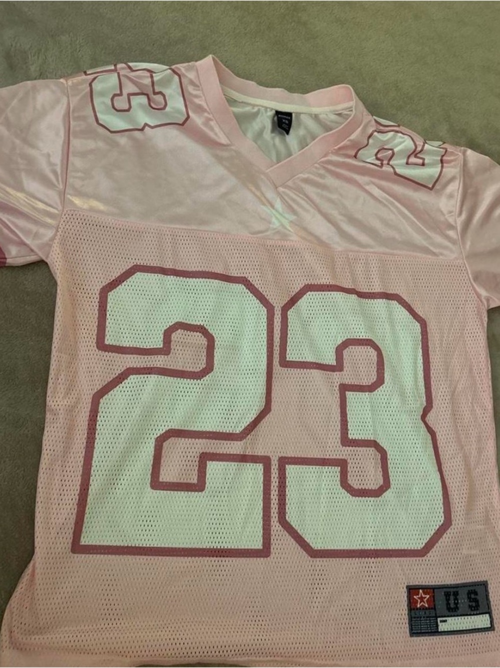 ROMWE Pink Mesh Jersey Top with White 23